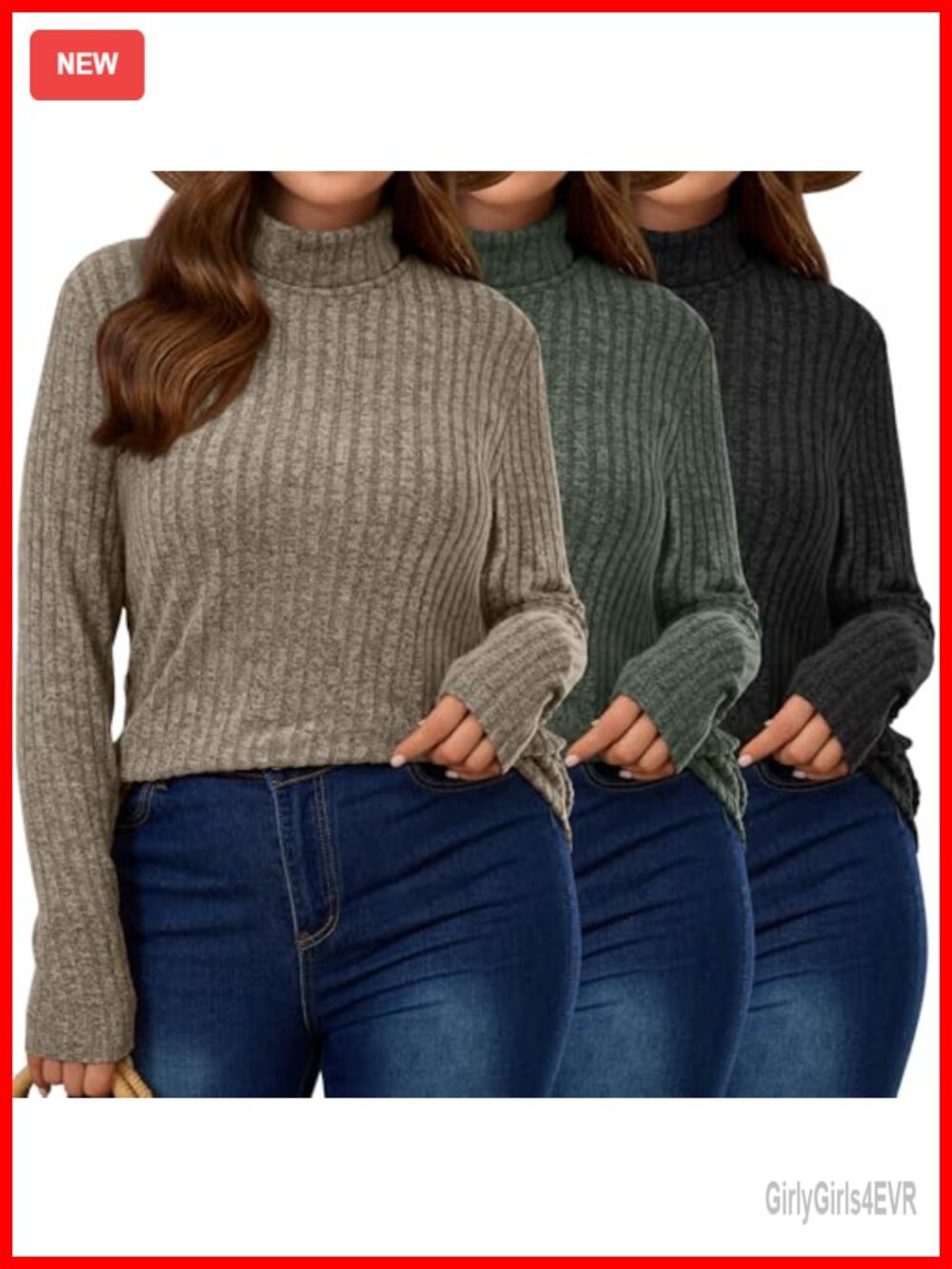 Plus Size Turtleneck Sweaters 3 Pack Lightweight Pullover Fall Winter Tunics